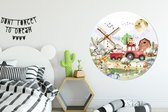 Muurcirkel kinderkamer - Boerderij - Dieren - Kinderen - Molen - Waterverf - Wandcirkel - Schilderij rond - Kinderkamer decoratie - 120x120 cm - Muurdecoratie cirkel
