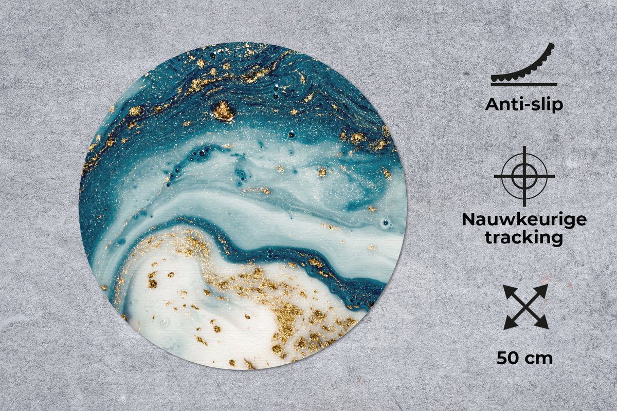 Muismat rond 50x50 cm - Mousepad Marmer - Verf - Glitter - Goud - Ronde muismatten