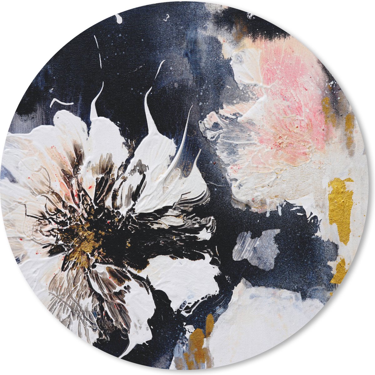 Muismat rond 40x40 cm - Mousepad Bloemen - Kunst - Abstract - Zwart - Verf - Ronde muismatten