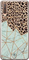 Samsung A7 2018 hoesje siliconen - Luipaard marmer mint | Samsung Galaxy A7 2018 case | Bruin | TPU backcover transparant