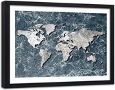Foto in frame , Witte wereld op marmer , 120x80cm , wit grijs , wanddecoratie