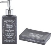 Zeep dispenser/bakje set Jesus and germs