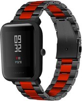 Stalen Smartwatch bandje - Geschikt voor  Xiaomi Amazfit Bip stalen band - zwart/rood - Horlogeband / Polsband / Armband