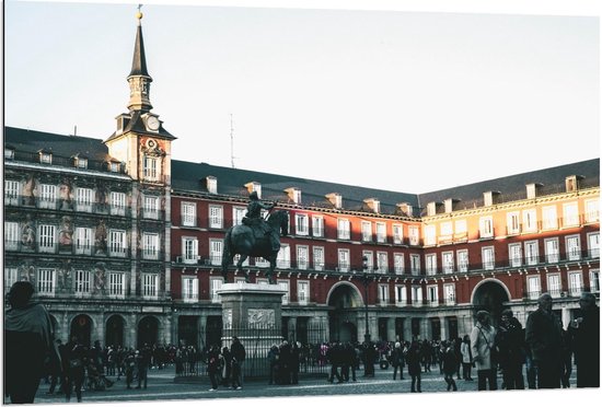 Dibond - Plaza Mayor - Spanje - 120x80cm Foto op Aluminium (Met Ophangsysteem)