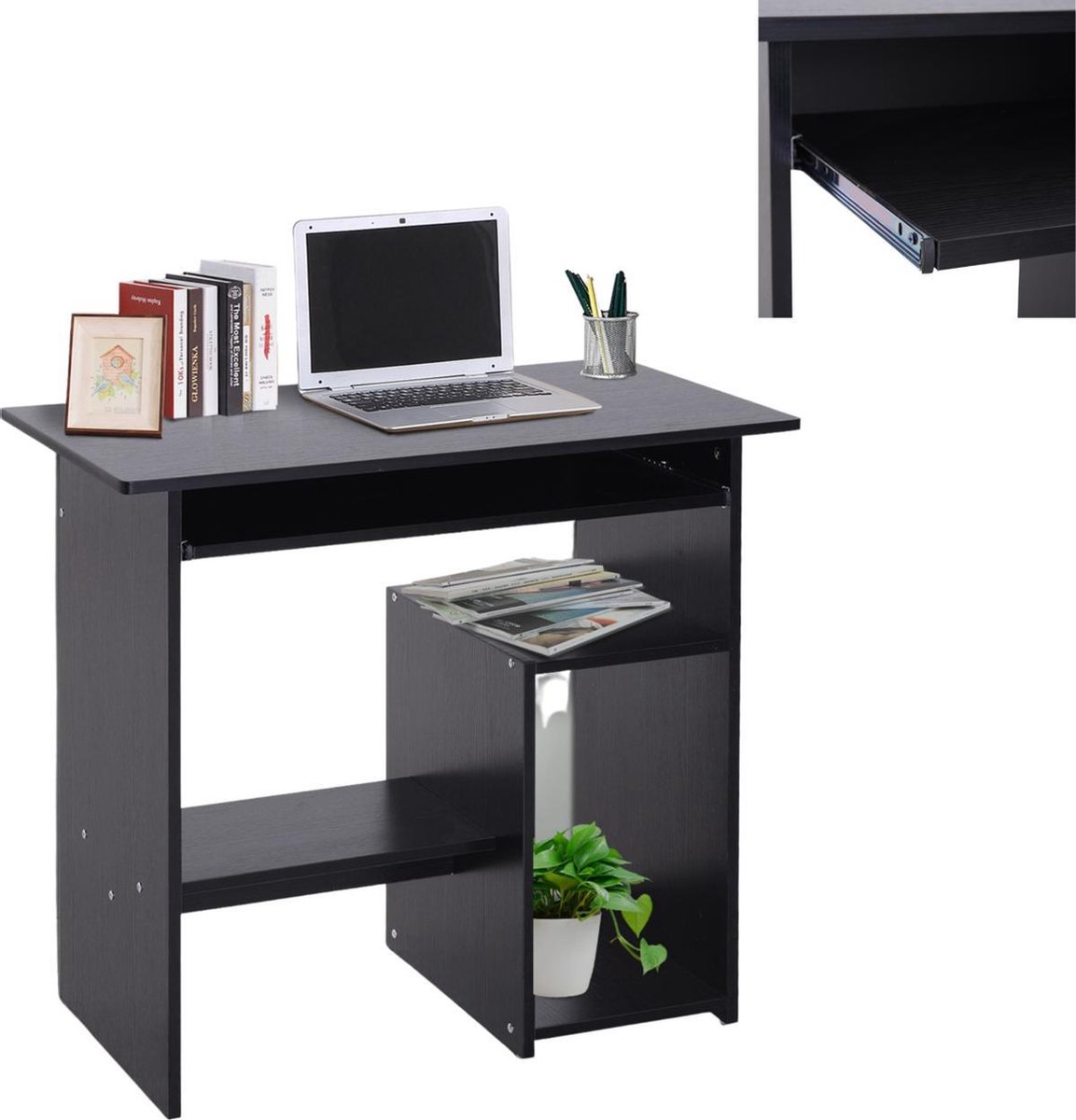Bureau compact - Table à écrire - Bureau d'ordinateur - Bureau - 80 x 45 x  75 cm - Zwart | bol.com