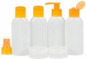 Reisflesjes Royal Orange PE set van 6 in BPA vrij kunststof - hervulbaar, onbreekbaar, recyclebaar