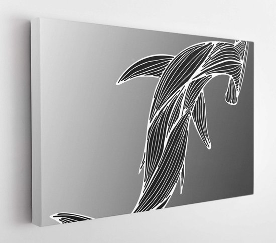 Abstract hand drawn giant hammer shark isolated on gray background. Vector illustration. Outline. Line art. Top view - Modern Art Canvas - Horitonzal - 1405059452 - 40*30 Horizontal