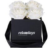 Relaxdays flowerbox zwart - 9 kunstrozen - doos bloemen - giftbox - rozenbox - cadeaubox - wit