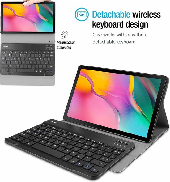 Bluetooth Toetsenbord geschikt voor Bluetooth toetsenbord geschikt voor Samsung Galaxy Tab A 10.1 (2019) Toetsenbord & Hoes - QWERTY Keyboard case - Auto/Wake functie - Zwart - Case2go