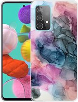 Coverup Marmer TPU Back Cover - Geschikt voor Samsung Galaxy A52 / A52s Hoesje - Blauw / Roze