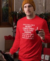 Foute Kersttrui Rood - Merry Christmas Ya Filthy Animal - Maat L - Kerstkleding voor dames & heren