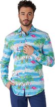OppoSuits Flaminguy Shirt - Heren Overhemd - Tropisch Zomers Flamingo - Carnaval - Gekleurd - Maat EU 39/40