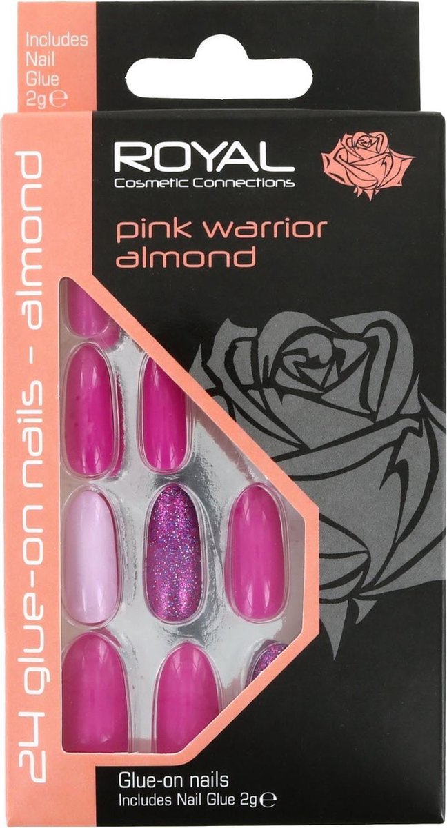 Goedkoopste Royal 24 Glue-On Nail Tips - Pink Warrior Almond (met nagellijm