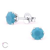 Aramat jewels ® - Oorbellen rond swarovski elements kristal 925 zilver blauw 5mm