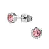 Aramat jewels ® - Zweerknopjes zeshoek licht roze chirurgisch staal zilverkleurig 5mm