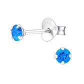 Aramat jewels ® - Kinder oorbellen rond zirkonia 925 zilver london blauw 3mm