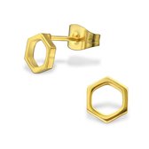 Aramat jewels ® - Aramat jewels oorbellen zweerknopjes zeshoek goudkleurig staal 7mm