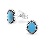 Aramat jewels ® - 925 sterling zilveren oorbellen ovaal geoxideerd blauw 5mm x 6mm