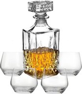 Luxe vaderdag heren cadeauset whisky karaf kristal met 4x luxe whiskyglazen - Likeur karaf giftset