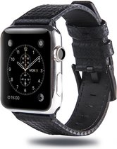 Leren apple watch bandje Zwart/Zwart met klassieke zwarte gesp 42mm-44mm Watchbands-shop.nl