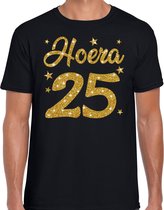 Hoera 25 jaar verjaardag / jubileum cadeau t-shirt - zilver glitter op zwart - heren - cadeau shirt L