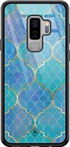Samsung S9 Plus hoesje glass - Geometrisch blauw | Samsung Galaxy S9+ case | Hardcase backcover zwart