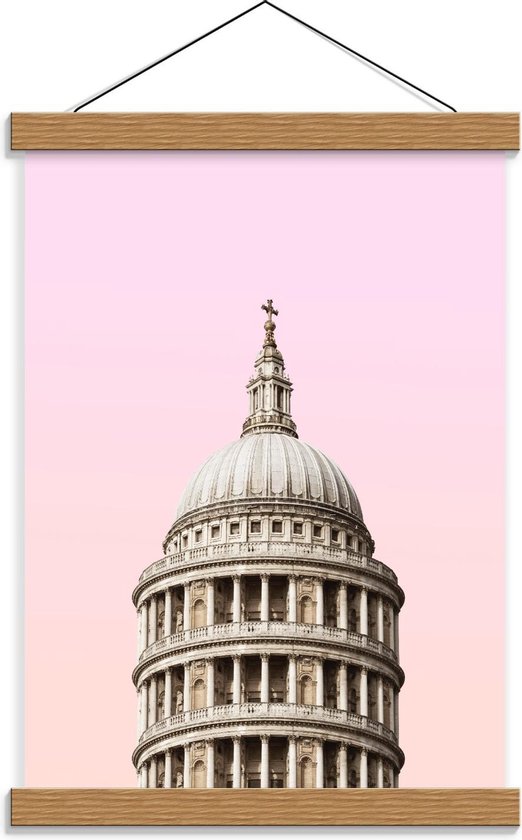 Schoolplaat – St Paul's Cathedral met Roze Achtergrond - 30x40cm Foto op Textielposter (Wanddecoratie op Schoolplaat)