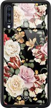 Samsung A50 hoesje glass - Bloemen flowerpower | Samsung Galaxy A50 case | Hardcase backcover zwart