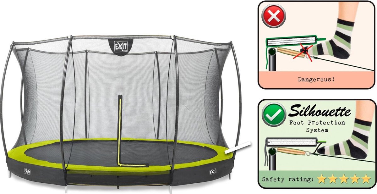EXIT Silhouette Trampoline ø366cm - met Veiligheidsnet - Inground - Rond - Groen