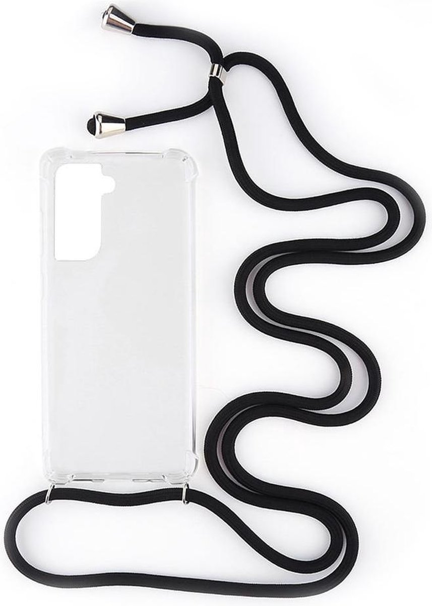 Shop4 - Samsung Galaxy S21 Plus Hoesje - Zachte Back Case met Koord Zwart