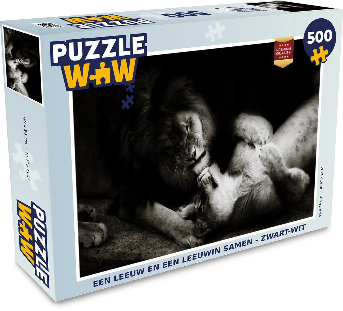 Afbeelding van product Puzzel 500 stukjes Roofdieren - Een leeuw en een leeuwin samen - zwart-wit - PuzzleWow heeft +100000 puzzels