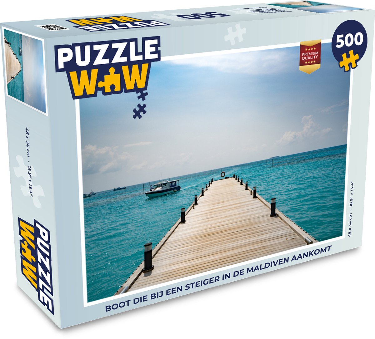 Afbeelding van product Puzzel 500 stukjes Steiger - Boot die bij een steiger in de Maldiven aankomt - PuzzleWow heeft +100000 puzzels
