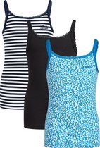 WE Fashion Meisjes singlet met ribstructuur en kant, 3-pack