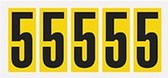 Cijfer stickers geel/zwart teksthoogte: 75 mm cijfer 5