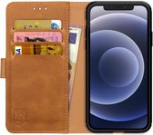 Rosso Element Book Case Wallet Hoesje Geschikt voor Apple iPhone 12 Pro | Portemonnee | 3 Pasjes | Magneetsluiting | Stand Functie | Licht Bruin