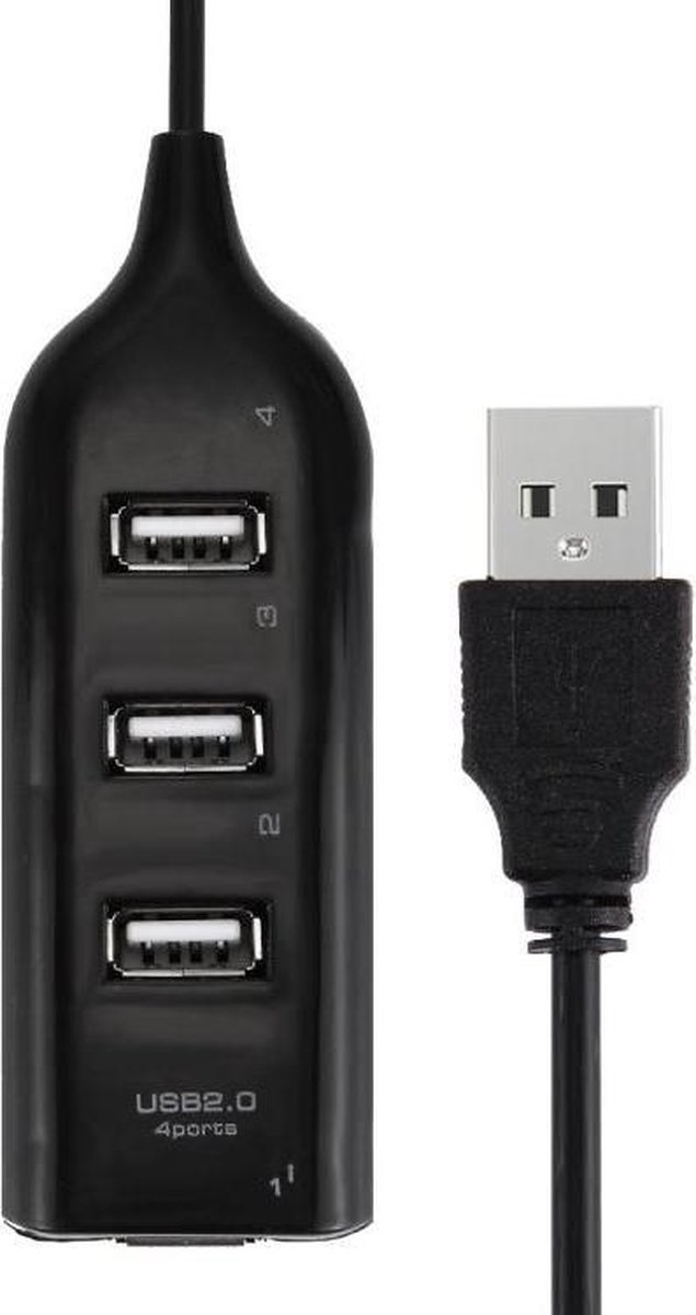 4 poorten USB 2.0 HUB, kabellengte: 30 cm (zwart)