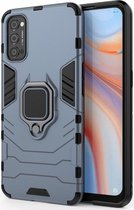 Oppo Reno 4 5G Hoesje Shock Proof Back Cover Met Kickstand Ring Blauw