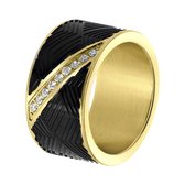 Lucardi Heren Goldplated ring met zirkonia - Ring - Cadeau - Vaderdag - Staal - Goudkleurig