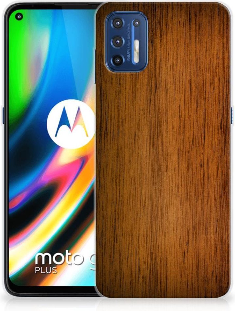 Motorola Moto G9 Plus Bumper Hoesje Donker Hout