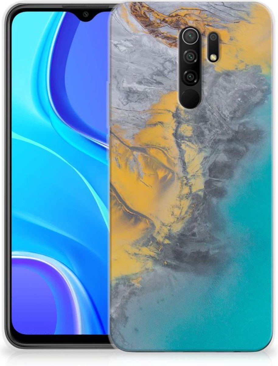 Xiaomi Redmi 9 TPU Siliconen Hoesje Marble Blue Gold