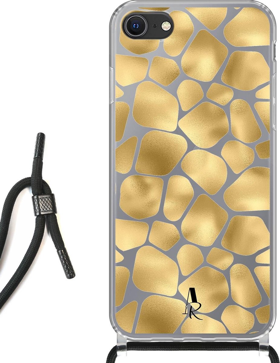 iPhone 8 hoesje met koord - Giraffeprint Goud