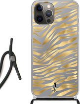 iPhone 12 Pro Max hoesje met koord - Zebraprint Goud