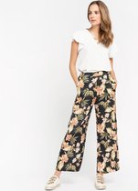 LOLALIZA Satijnen losse broek met bloemen - Zwart - Maat 40