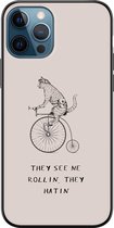 iPhone 12 hoesje siliconen zwart - They see me rollin' - Siliconen TPU case zwart - Tekst - Transparant, Bruin