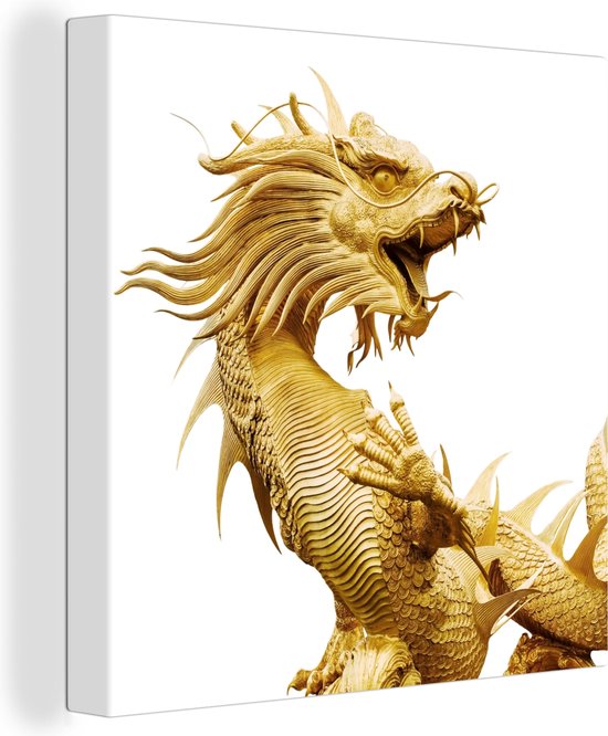 Canvas Schilderij Gouden standbeeld van een Chinese draak - 50x50 cm - Wanddecoratie