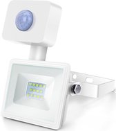 LED Bouwlamp 10 Watt met Sensor - LED Schijnwerper - Aigi Sunny - Helder/Koud Wit 6400K - Waterdicht IP65 - Mat Wit - Aluminium
