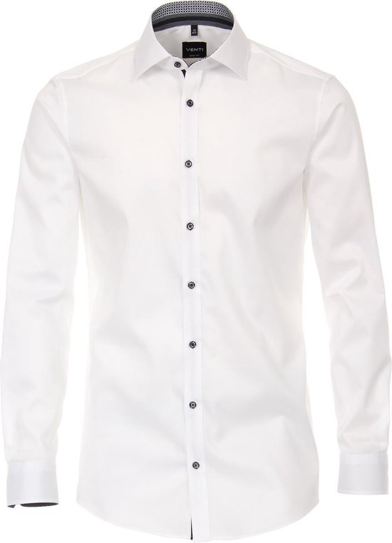 VENTI body fit overhemd - wit twill (zwart contrast) - Strijkvriendelijk - Boordmaat:
