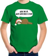 Luiaard Kerstshirt / Kerst t-shirt Wake me up when christmas is over groen voor kinderen - Kerstkleding / Christmas outfit S (110-116)