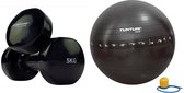Tunturi - Fitness Set - Vinyl Dumbbell 2 x 5 kg  - Gymball Zwart met Anti Burst 75 cm