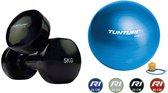Tunturi - Fitness Set - Vinyl Dumbbell 2 x 5 kg - Gymball Blauw 55 cm